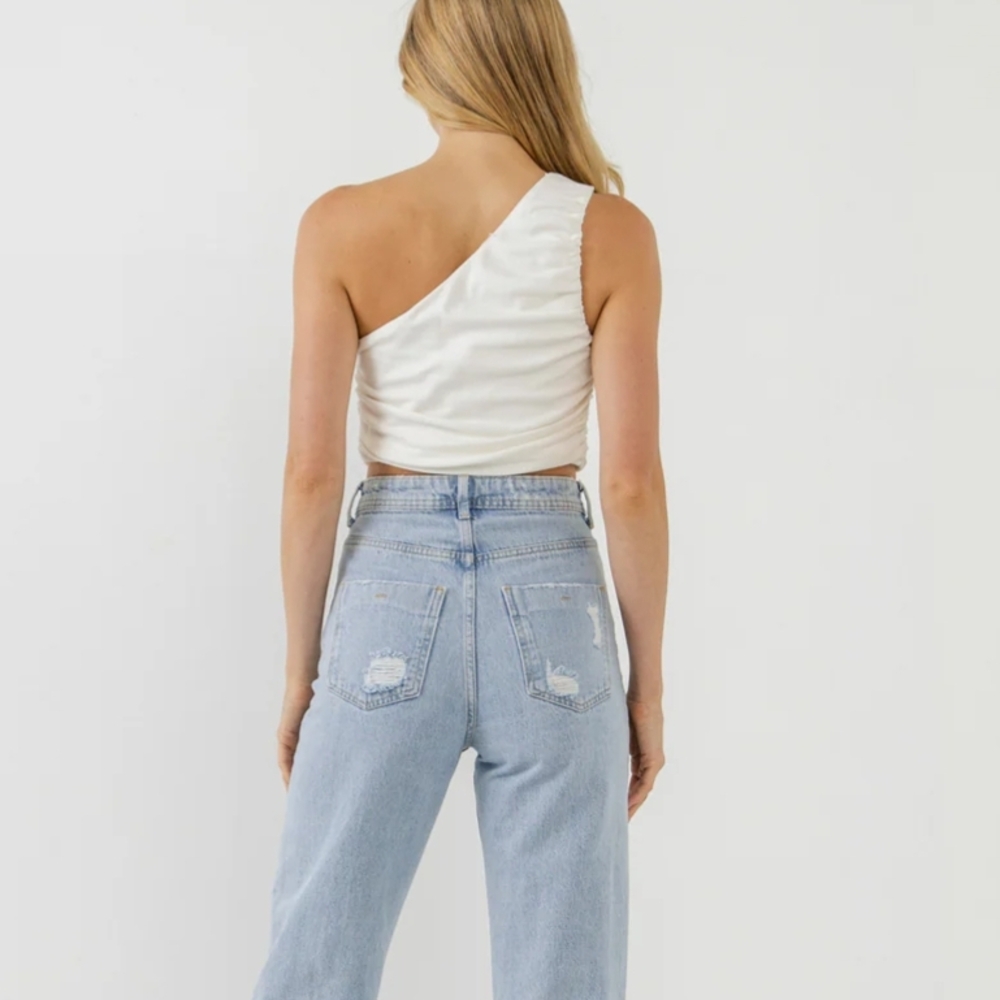 Grey Lab Ruched One Shoulder Crop Top - Picture 3 of 11
